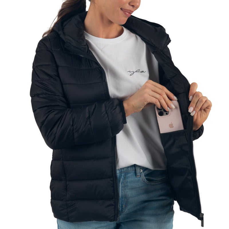 Alpine Swiss Eva Womenâ€™s Hooded Puffer Jacket | Lightweight Down Alternative Coat | Warm Water-Resistant Packable Winter Outerwear with Zip Pockets BLK XL - Image 4